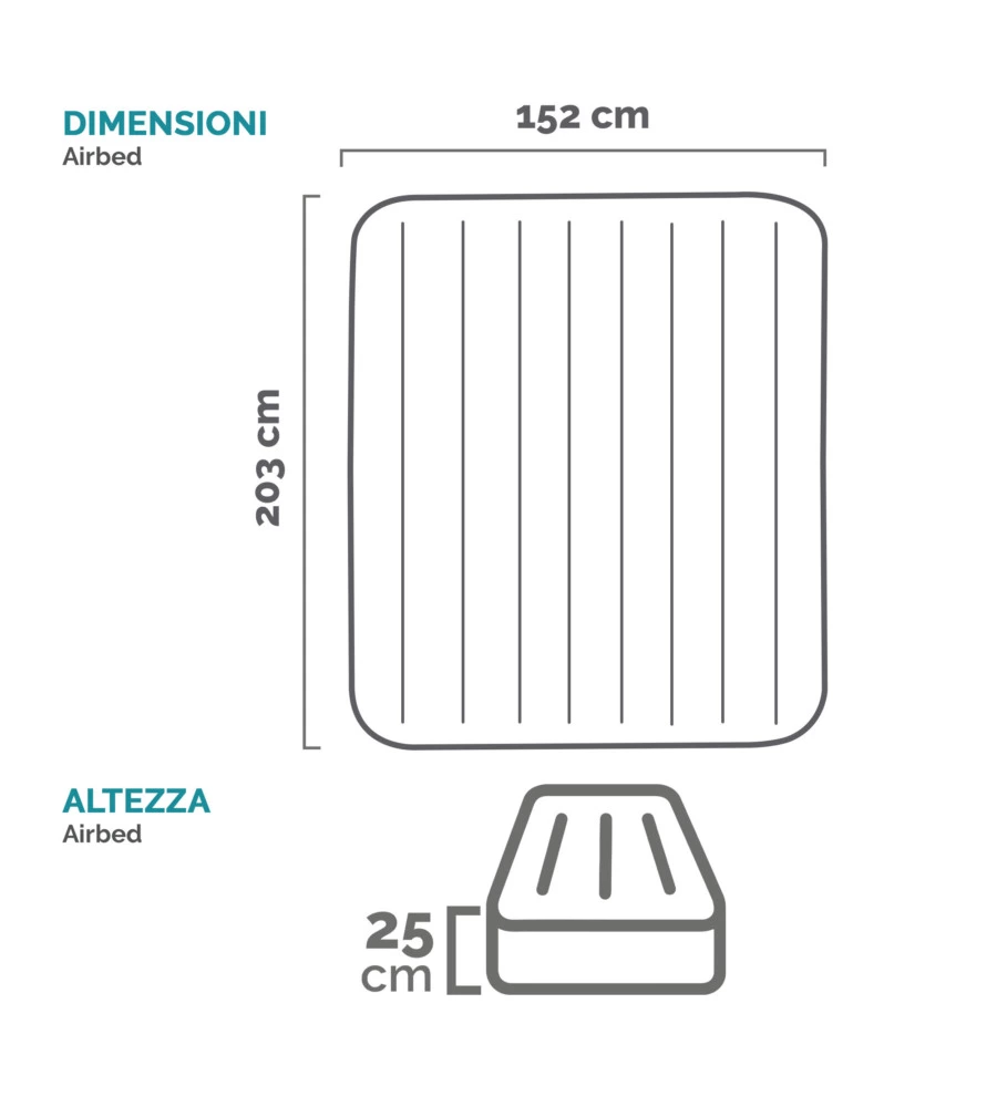 MATERASSO MATRIMONIALE GONFIABILE INTEX "AIRBED DURA-BEAM STANDARD CLASSIC DOWNY" COLORE BLU CON POMPA MANUALE E DUE CUSCINI, 152X203X25 CM - COD. 64765